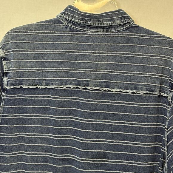 TOMMY BAHAMA Shirt Mens Large Blue Stripe Distressed Denim Look Polo Casual - Picture 5 of 9